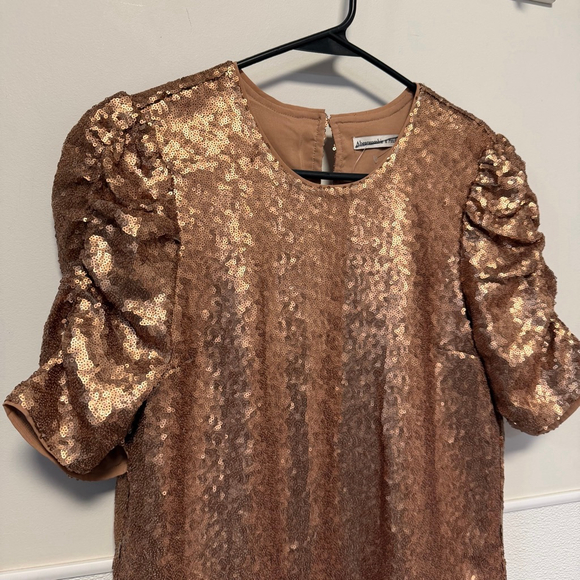 Women's Abercrombie & Fitch M Gold Bronze Sequin Puff Sleeve Blouse New NWOT - Picture 13 of 16